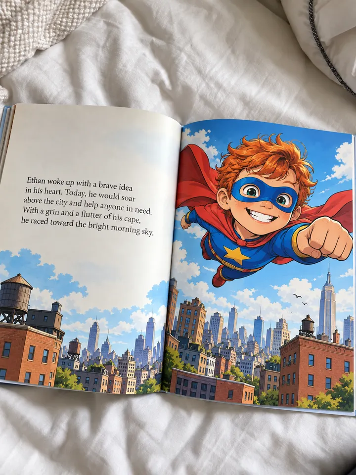 ספר ילדים מודפס: Super Ethan saves the city