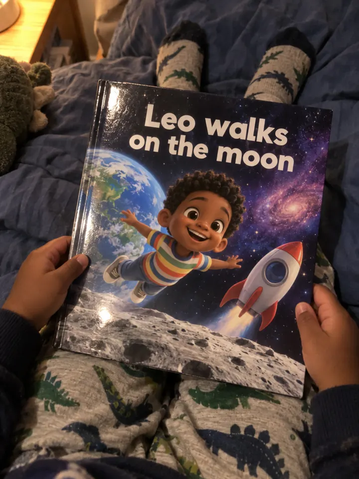 ספר ילדים מודפס: Leo walks on the moon